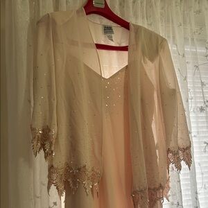 R&M Richards Cream Sheer Robe with Embellished Details